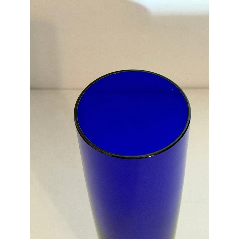 Vintage‎ Cobalt Blue Glass Bud Vase with Clear Scalloped Square Pedestal Base